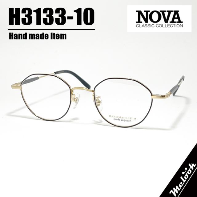 [ NOVA ] ノヴァ Hand made Item ハンドメイドアイテム 国産 メガネ 眼鏡 フレーム 男女兼用 H3133-10-47 ボストン メタル ブラック ゴールド Gold 日本製  Hand made in Japan