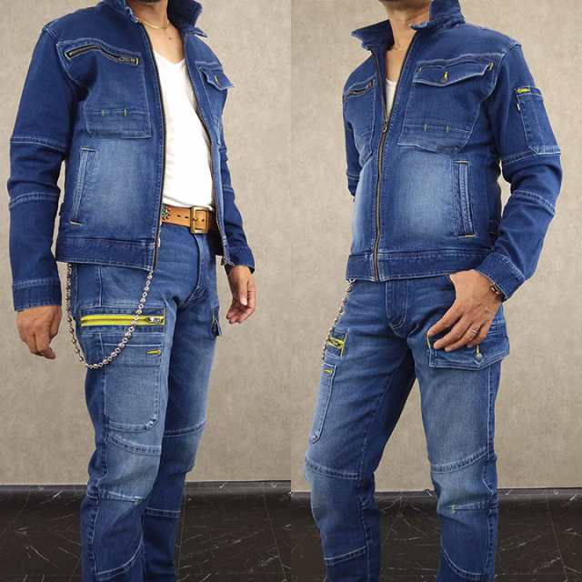 寅壱 デニムジャケット ストレッチ バイオウォッシュ ヒッコリー