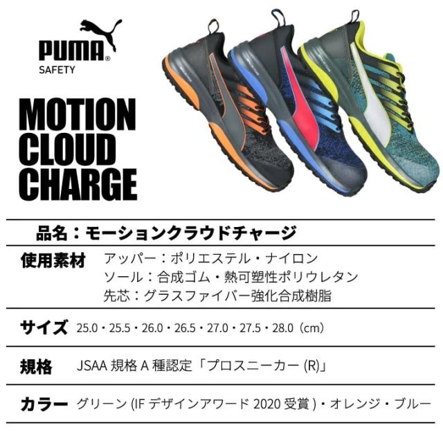 安全靴 プーマ おしゃれ PUMA モーションクラウドチャージ MOTION CLOUD CHRGE 衝撃吸収 静電 JSAA規格 グラスファイバー強化合成樹脂 スニーカー 作業靴 ローカット