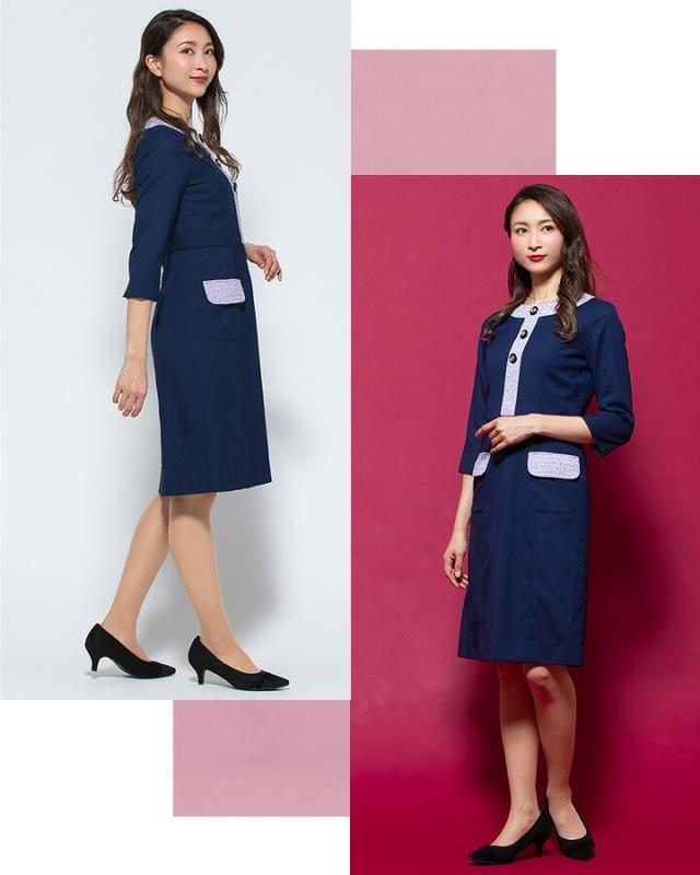 ワンピース 事務服 アンジョア enjoie ジョア 61960 半袖 透け防止 女性 レディース 受付 エステ服 コンシェルジュ おしゃれワンピース 上品 小さいサイズ 5号〜15号_7