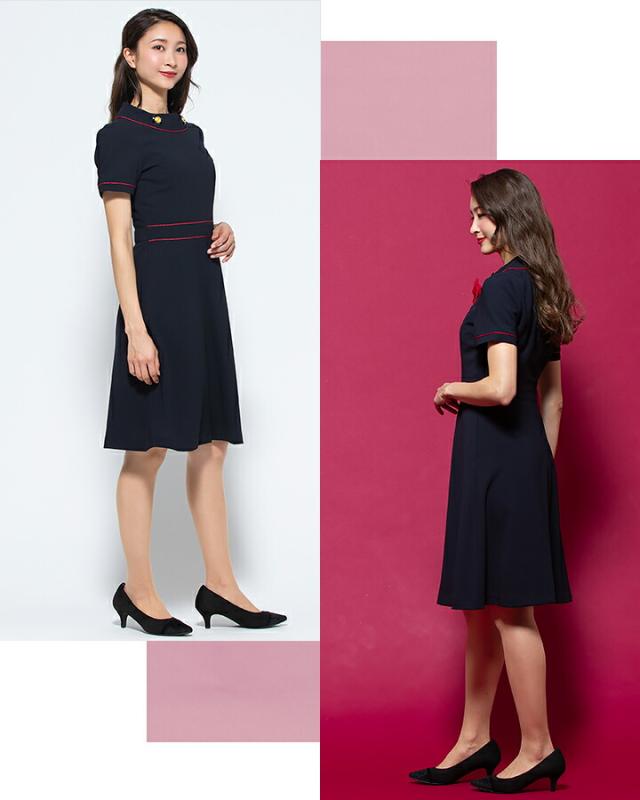 ワンピース 事務服 アンジョア enjoie ジョア66460 半袖 透け防止 女性 レディース 受付 エステ服 コンシェルジュ おしゃれワンピース 上品 小さいサイズ 5号〜15号_8