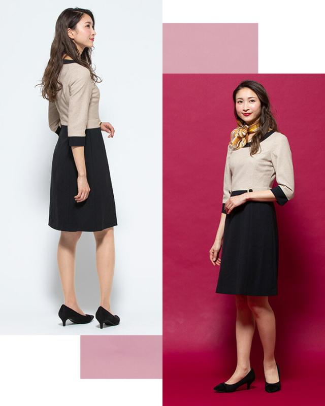ワンピース 事務服 アンジョア enjoie ジョア 61520 半袖 透け防止 女性 レディース 受付 エステ服 コンシェルジュ おしゃれワンピース 上品 小さいサイズ 5号〜15号_8
