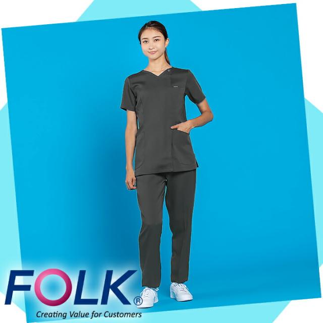 フォーク ジップスクラブ 7082sc レディース 女性用 白衣 ユニフォーム 歯科 医師 医療用 クリニック 術衣 FOLK_1