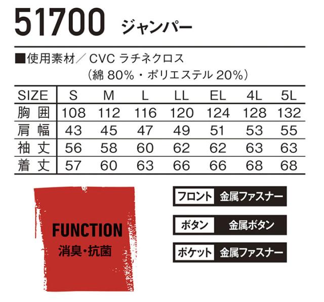 ジャウィン JAWIN  【秋冬】 長袖ブルゾン 【作業服】 作業着 ユニフォーム 自重堂 ジャンパー 51700シリーズ 【51700】_5
