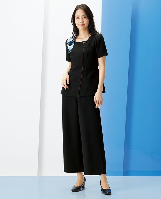 チュニック 7093SC 半袖 女性用 レディース エステ サロン 受付 医療 医師 医療白衣 看護師 介護 病院 ナース FOLK スクラブ 上質 事務服 ブラック 前開き シンプル おしゃれ エステユニホーム_5