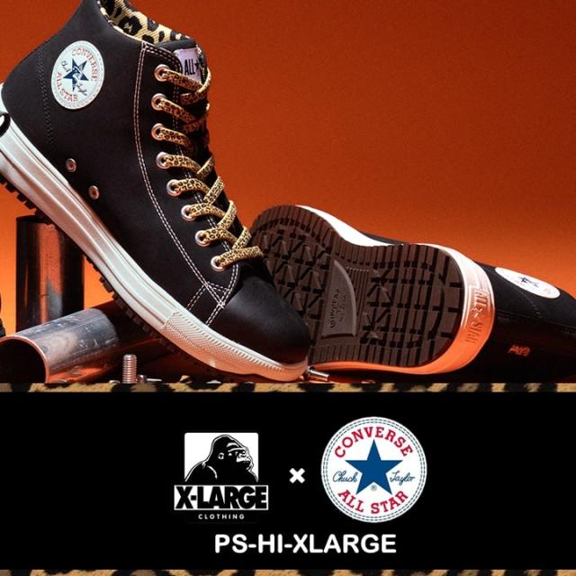 【即日発送】コンバース 安全靴 ハイカット コラボ XLARGE 限定品「CONVERSE」「XLARGE」ブラック レオパルド ヒョウ柄 紐タイプ オールスター 樹脂先芯 軽量 反射 耐滑 衝撃吸収 抗菌 防臭 JSAA規格 A種