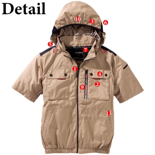 【即日発送】【特別セット割引中】空調服 ハイバック 半袖ブルゾン HOOH 2025年モデル V1127 バッテリー＆ファンセット クロダルマ KS-100 エアーセンサー 裏チタン UVカット フードジャケット フルハーネス対応 空調作業服 フルセット ファン付きウェア 村上被服