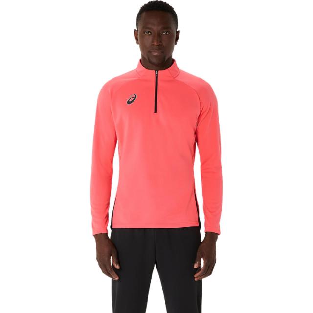 asics アシックス HALFZIP KNIT TOP コーラルリーフ L 2101A301 700 | スポーツ ウェア トップス アウター 長袖 ロングスリーブ 吸汗性 速乾性 ハイネック サッカー トレーニングウェア トレーニング メンズ