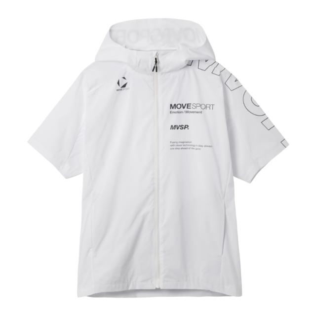 DESCENTE デサント ストレッチウーブン 半袖フーディージャケット ホワイト XO ST5FJK20M WH00 | スポーツ ファッション アウター トップス 半袖 ハーフスリーブ フルジップ ジャージ ストレッチ性 撥水 はっ水 UVカット 紫外線対策 トレーニング スポーツウェア