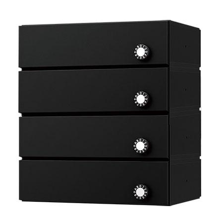 NASTA ナスタ ポスト D-ALL 4戸 静音大型ダイヤル錠 ブラック 400×360×294.5 KS-MB3101P-4LY-BK | KS-MB3101P シリーズ メール便 はがき DM パンフレット カタログ 回覧板 郵便受け 郵便ポスト 新聞受け 玄関ポスト メールボックス おしゃれ シンプル_1