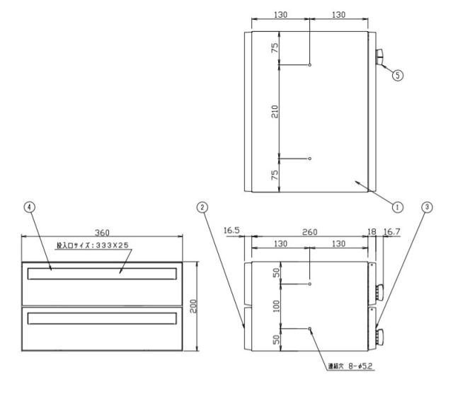 NASTA ナスタ ポスト D-ALL 2戸 可変ダイヤル錠 ホワイト 200×360×294.5 KS-MB3101S-2LKY-W | KS-MB3101S シリーズ メール便 はがき DM パンフレット カタログ 回覧板 郵便受け 郵便ポスト 新聞受け 玄関ポスト メールボックス おしゃれ シンプル_3