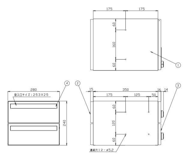 NASTA ナスタ ポスト D-ALL 2戸 可変ダイヤル錠 ブラック 240×280×381 KS-MB6101S-2LK-BK | KS-MB6101S シリーズ メール便 はがき DM パンフレット カタログ 回覧板 郵便受け 郵便ポスト 新聞受け 玄関ポスト メールボックス おしゃれ シンプル_2