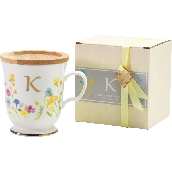 パルテール イニシャルマグ Ｋ 112103 | 23-0218-032 食器 食器類 飲み物 ドリンク マグカップ コップ カップ パルテール イニシャル Ｋ コースター 美濃焼 天然木 陶器 磁器 ギフト 使いやすい プレゼント プチプレゼント 贈り物 便利