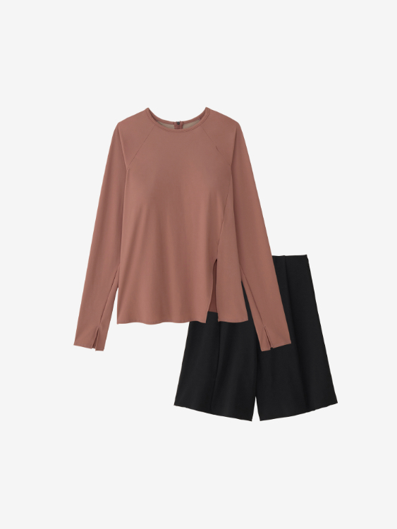 speedo スピード L/S SEPARATES アーモンド S SFW22430 AL | スポーツウェア ウエア スポーツ 水泳 スイミング プール 水着 長袖 トップス ボトムス キュロット フレア UVカット 紫外線対策 軽量 アウトドア トレーニング レディース 女性