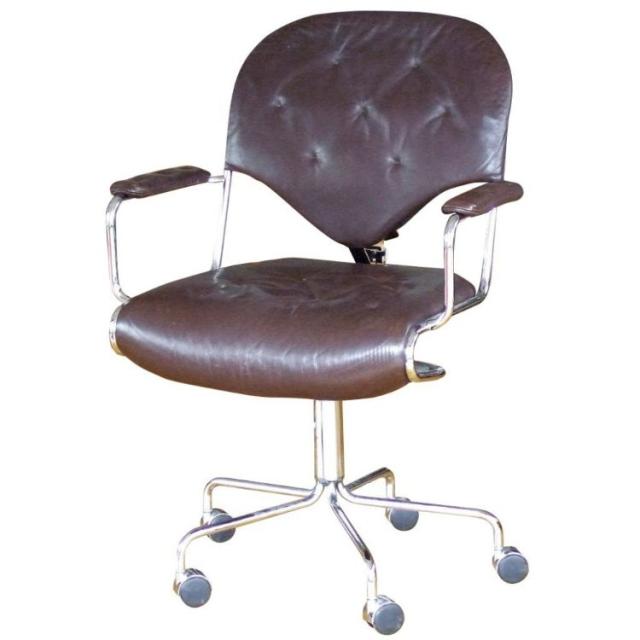 SPICE スパイス brown leather chrome office chair STG-SID-1512 | インテリア  チェア 北欧 ヴィンテージ 家具 アンティーク 北欧家具 オフィスチェアー