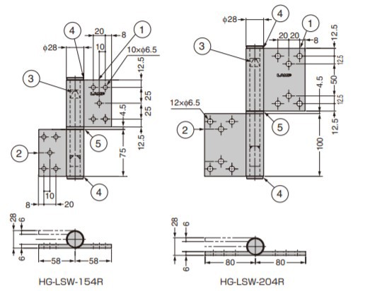 SUGATSUNE スガツネ工業 オールステンレス鋼製重量用旗丁番 HG-LSW型 取付穴ありタイプ 170-041-021 HG-LSW-204L | LAMP ランプ 建築金物