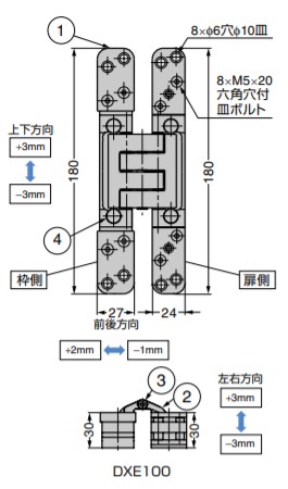 SUGATSUNE スガツネ工業 ステンレス鋼製 三次元調整機能付隠し丁番 DXE100 170-017-704 DXE100 | LAMP ランプ 建築金物 家具金物 建具 部品 パーツ 住宅 金具 金物 蝶番 丁番 調整 隠し丁番 本体 ステンレス銅 ドア 扉 丈夫 内装 部品交換 DIY_1