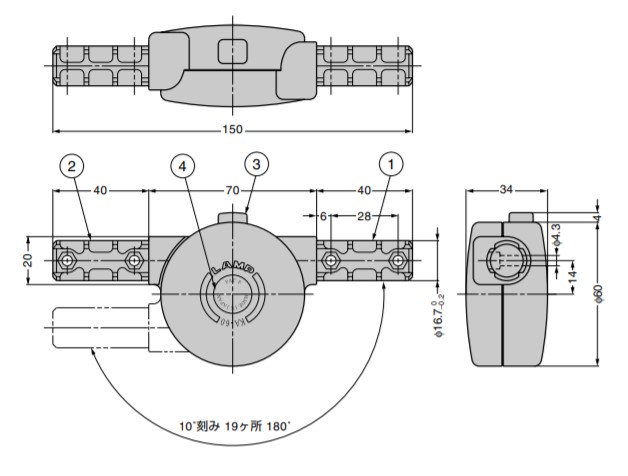 SUGATSUNE スガツネ工業 インデックス・ヒンジ KA-60 ロック機構付 170