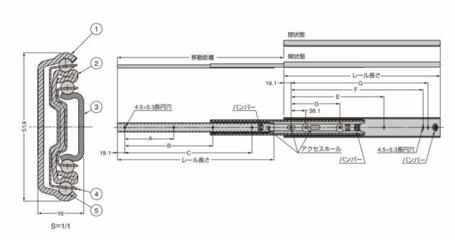 SUGATSUNE スガツネ工業 スライドレール C3401 重量用 レール長さ