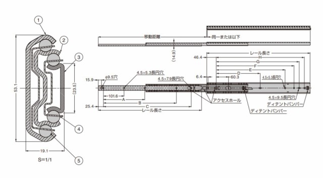 SUGATSUNE スガツネ工業 スライドレール C3601 重量用 レール長さ：移動距離：585.5：610.9：636.3 190-111-865 C3601-28 | ACCURIDE ア