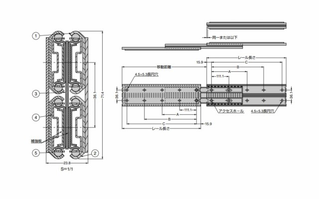 SUGATSUNE スガツネ工業 スライドレール C501 重量用 レール長さ：移動距離：377.8：200：323.8 190-111-953 C501-14 | ACCURIDE アキュ