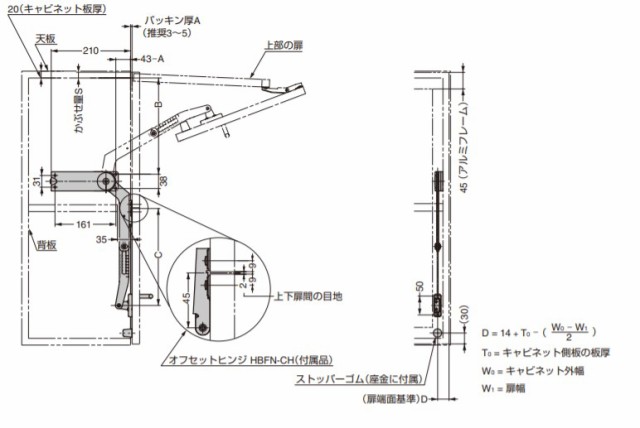 SUGATSUNE スガツネ工業 水平折戸ユニット HBFN型 用 オフセットヒンジ