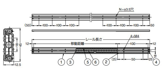 SUGATSUNE スガツネ工業 ステンレス鋼製 リニア型多目的スライドレール TSSL 1330g /本 190-110-605 TSSL-1000-100 | ACCURIDE アキュラ