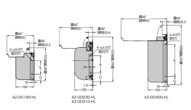 SUGATSUNE スガツネ工業 ステンレス鋼製 ダンパー付屑入投入口 AZ-GD型 蓋付 210-041-314 AZ-GD400-HL | LAMP 角型 取付 屑入れ 大型ゴミ箱 投入口 ダストボックス コンビニ 店内 公園 分別 縦使い専用_2