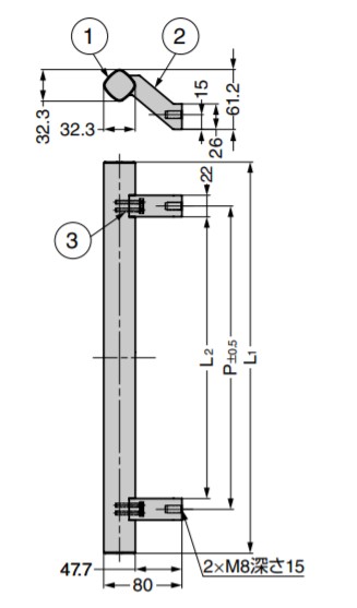 SUGATSUNE スガツネ工業 マシナリーハンドル SBH型 オフセットタイプ PAT 100-036-956 SBH-800SL | 取手 ハンドル シンプル おしゃれ バー アルミニウム合金 アルマイト処理 マットシルバー ブラケット 亜鉛合金 ZDC クロメート処理 マットブラック_2