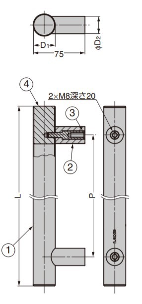 SUGATSUNE スガツネ工業 ステンレス鋼製 ハンドル SSH型 100-181-415 SSH-2580 | シンプル おしゃれ 取手 ステンレス 鋼 SUS304 ヘアライ