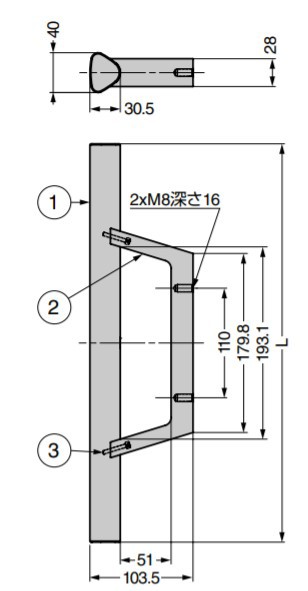 SUGATSUNE スガツネ工業 マシナリーハンドル TBH型 ストレートタイプ PAT 100-036-948 TBH-400SL | 取手 ハンドル シンプル おしゃれ バ