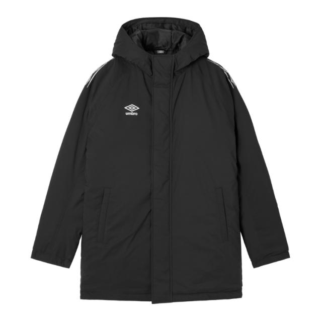umbro アンブロ （中綿）インシュレーションハーフコート ブラック S UF5FWB04MA BK00 | アウター ファッション メンズ レディース ユニセックス 男女兼用 ハーフコート 中綿 防風 はっ水 両開き フード付 ファスナー サッカー フットサル トレーニング おしゃれ 普段着