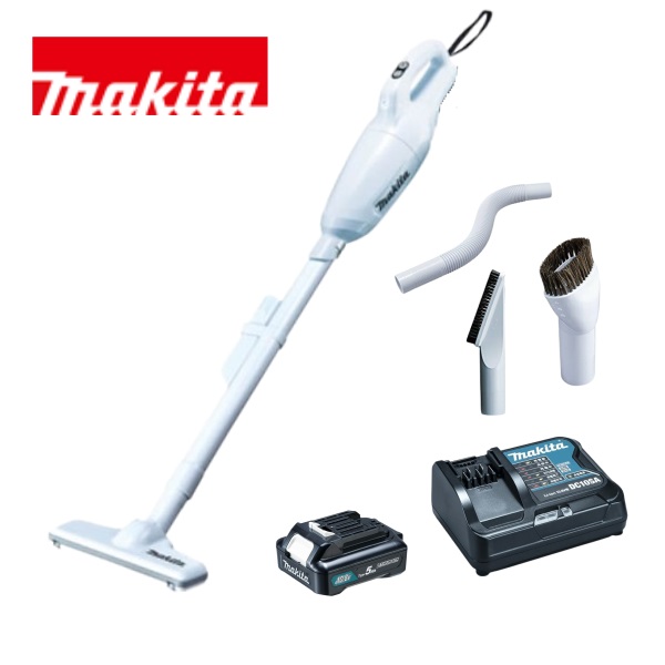 当店だけ！バッテリー充電器も1年保証! マキタ CL108FDSTW 充電式クリーナー コードレス掃除機 10.8V Typ.5Ah  ラウンドブラシ 付属品セット付 軽量・コンパクト・大容量バッテリーBL1050B 充電器 カプセル式 ワンタッチスイッチ MAKITA