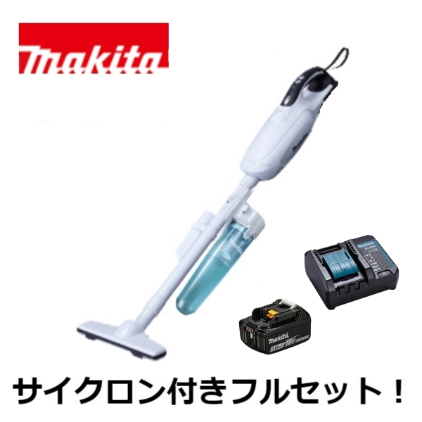 当店だけ！バッテリー充電器も1年保証! マキタ CL182FDZW 18V コードレス 掃除機 紙パック式 CL182FDZW + サイクロンアタッチメント A-67169 + バッテリー BL1830B + コンパクト充電器DC18WC 充電式 当店オリジナル CL182FDRFW (コンパクト・静音・サイクロン付ver)