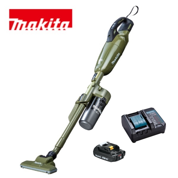 当店だけ！バッテリー充電器も1年保証! マキタ コードレス掃除機 18V カプセル式 オリーブ CL284FDZO + ショートサイクロン + 軽量バッテリー + コンパクト充電器 充電式 クリーナー スイッチ 当店オリジナルセット CL284FDRFO (サイクロン・コンパクト・軽量・静音ver)