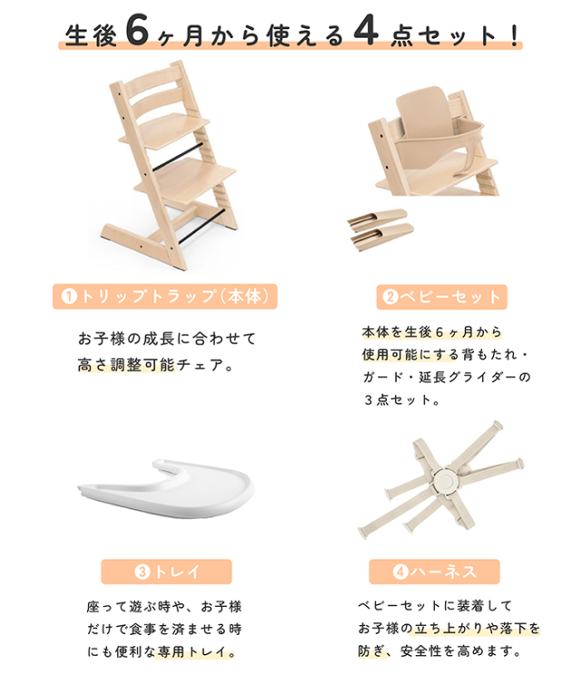 【7,OFF】ストッケ トリップトラップ 4in1 4点 セット ハイチェア ベビーセット ハーネス トレイ 離乳食 木製 北欧 イス ベビー 正規品 7年保証 STOKKE ベビーチェア ダイニングチェア 出産祝い 出産準備 キッズチェア おしゃれ 子ども 6ヶ月から_3