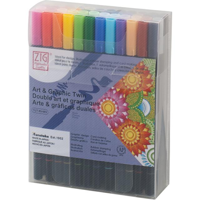 TUT-80_48V  【呉竹 ZIG Art & Graphic Twin 48V】水性カラー筆ペン【マーカー】【サインペン】【筆記用具】【筆記具】【文房具】【学校】【勉強】【雑貨】【グッズ】