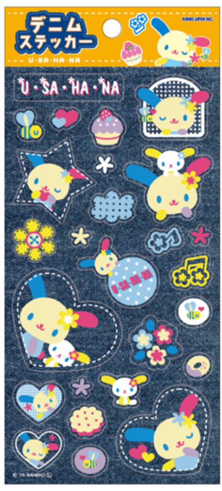 カミ307118 【送料無料】　【10枚セット】　【セット】　【セット商品】　サンリオキャラクターズ　デニムステッカーウサハナ　シール　ステッカー　プチ　ミニ　ワンポイント　文房具　雑貨　グッズ　かわいい