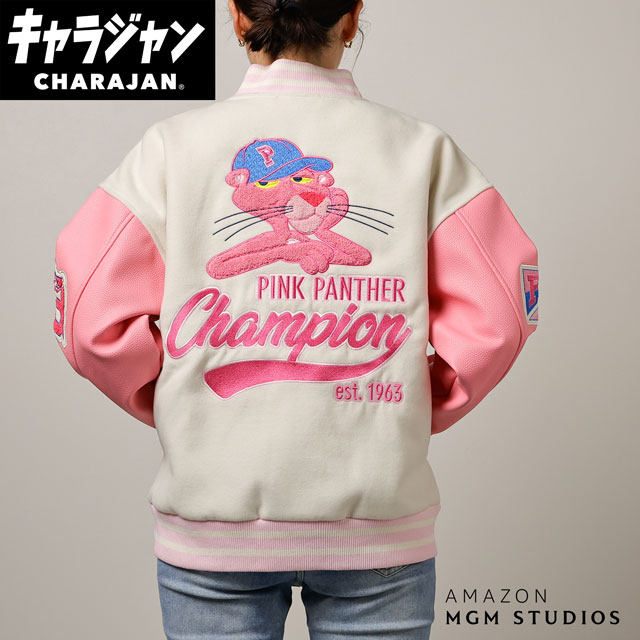 マル5405004900 ピンクパンサー　スタジャン3L　ブラックピンクパンサー　アニメ　アメキャラ　キャラジャン　アウター　ジャンパー　服　レディース　女性　メンズ　男性　ファッション　雑貨　グッズ　かわいい