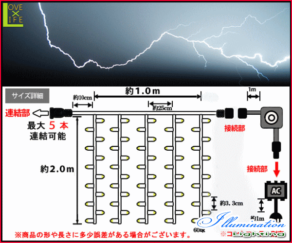 20 】LEDライジング ナイアガラ【300球】【ライト】【雷】【落雷