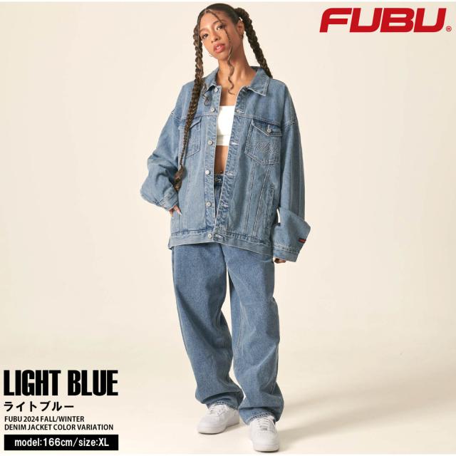 【希少】FUBU 極太 刺繍 デニムパンツ サイズXL FUBU ジーンズ フブ ブランド ロゴ 刺繍 ポケット付き アメカジ 総柄