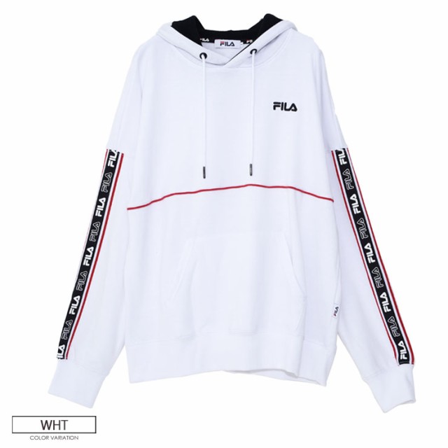 Fila ロゴテーププルパーカー ブランド スウェット メンズ レディース 裏毛 裏起毛 ペアルック ワンポイント ロゴ 黒 白 ブラック ホワイの通販はau Pay マーケット Outfit Au Pay マーケット店