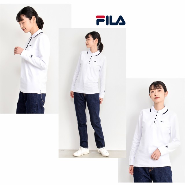 FILA フィラ ポロシャツ レディース ドライ素材 綿 長袖 おしゃれ 可愛い 人気 スポーツ ブランド カットソー ロング ゴルフウェア  トッ｜au PAY マーケット