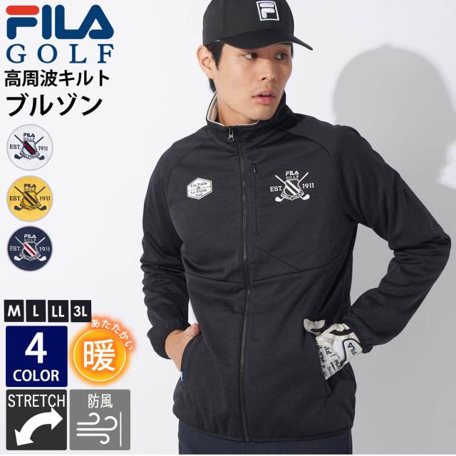 【30%OFF】FILA GOLF フィラゴルフ ゴルフウェア ブルゾン メンズ 高周波キルトボンディング フルジップアップ スポーツブランド 秋 冬 軽量 保温 防寒 リサイクル素材 黒 白 紺 ワンポイントロゴ ゆったり 大きいサイズ M L LL 3L 2024FW outfitの通販は