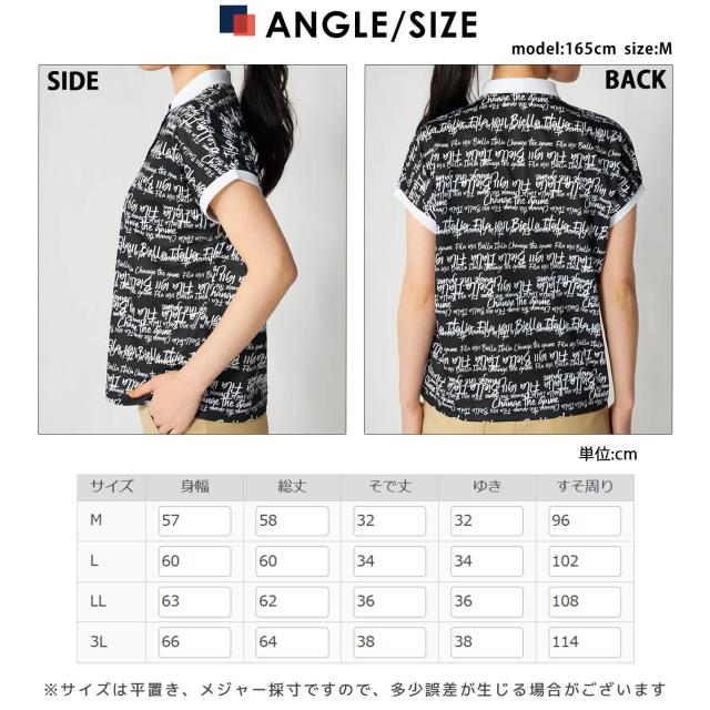 FILA GOLFフィラ ゴルフ スポーツシャツ レディース 半袖 当たること冷感 吸汗速乾 UVはね除ける 2026SS 756-666 トップス ゴルフ御召しもの 総柄 タイポグラフィ スポーティ 心地よい 白いこと 黒いこと 黄色 M L LL 3L 途轍も無い大きさ karlas