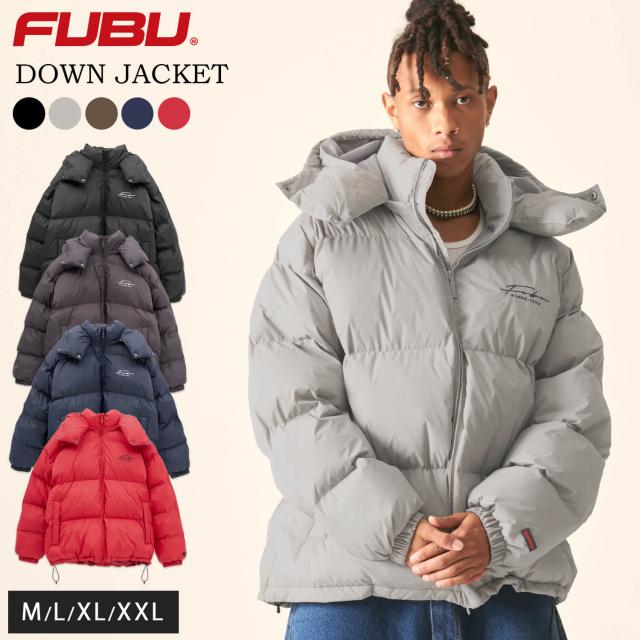 【期間限定セール】 FUBU フブ ダウンジャケット メンズ 長袖 中綿ジャケット ナイロン あったか 防寒 保温 フード取り外し可能 ハイネック アウター ブランド ロゴ 無地 秋冬 XL XXL オーバーサイズ 大きいサイズ アメカジ レディース 2024fw