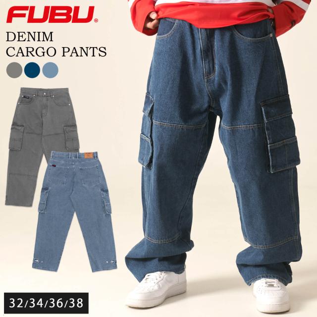 【期間限定セール】 FUBU フブ デニムカーゴパンツ ボトムス Gパン メンズ レディース ブランド ロゴ オーバーサイズ 大きいサイズ ゆったり ジーパン ワイド ロングパンツ アメカジ ユニセックス 男女兼用 カジュアル 秋冬 2024fw outfit