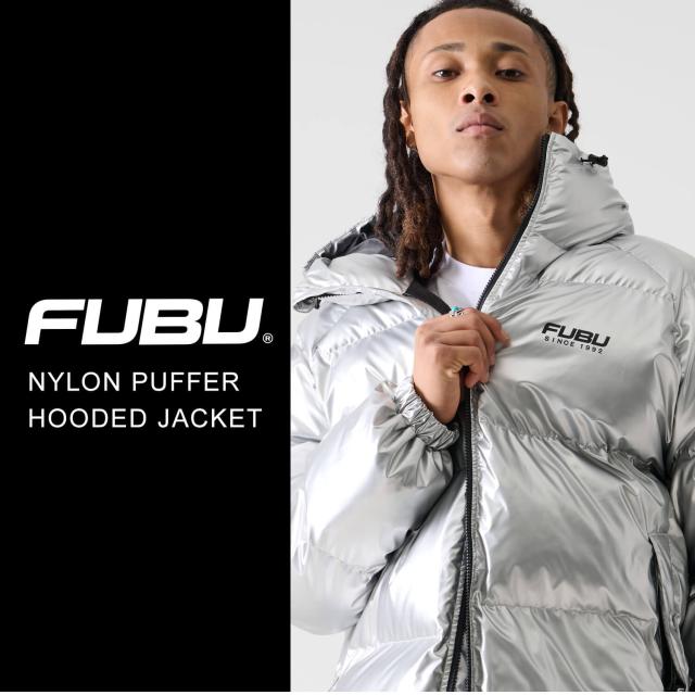 FUBU フブ 中綿ジャケット メンズ フード付き ナイロンツイル 長袖 ジャンパー アウター 防寒 保温 あったか ロゴ バックプリント ブランド 秋冬 オーバーサイズ XL XXL 大きいサイズ アメカジ レディース ストリート系 黒 2025fw karlas_1