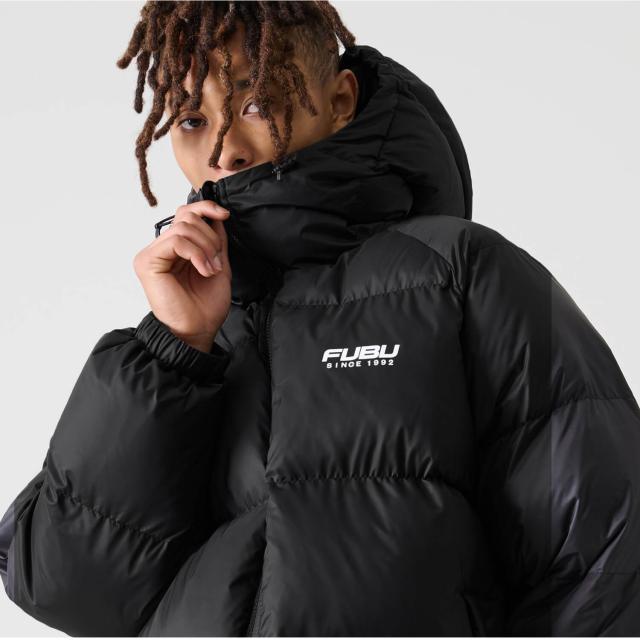 FUBU フブ 中綿ジャケット メンズ フード付き ナイロンツイル 長袖 ジャンパー アウター 防寒 保温 あったか ロゴ バックプリント ブランド 秋冬 オーバーサイズ XL XXL 大きいサイズ アメカジ レディース ストリート系 黒 2025fw karlas_11