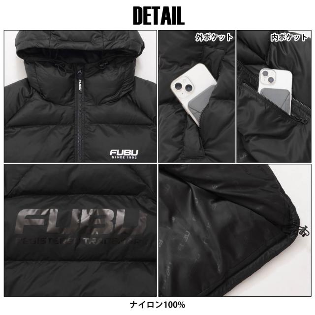 FUBU フブ 中綿ジャケット メンズ フード付き ナイロンツイル 長袖 ジャンパー アウター 防寒 保温 あったか ロゴ バックプリント ブランド 秋冬 オーバーサイズ XL XXL 大きいサイズ アメカジ レディース ストリート系 黒 2025fw karlas_13
